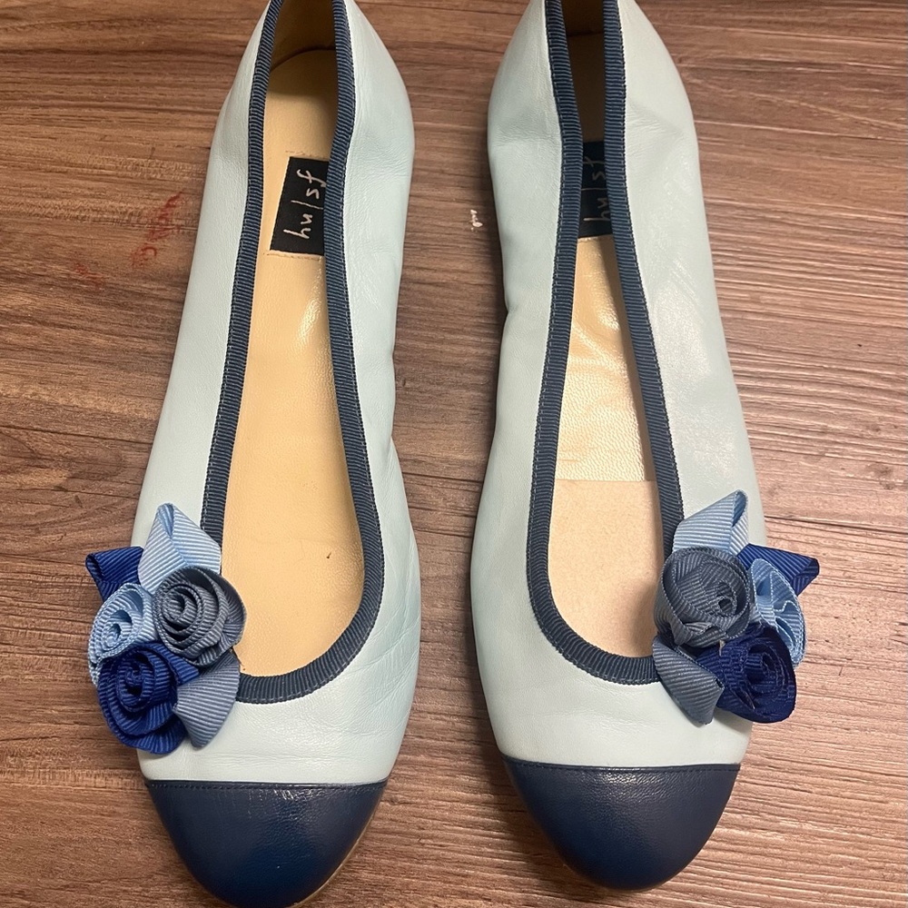 FS/NY size 8.5 (40) Blue Shoes Flats Leather Two Toned Summer Cheerful Bright